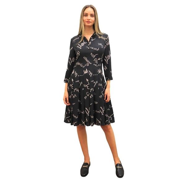 Atelier New York Black Midi A Line My Darling Print Dress Date Night EUC size 10 - Picture 2 of 16